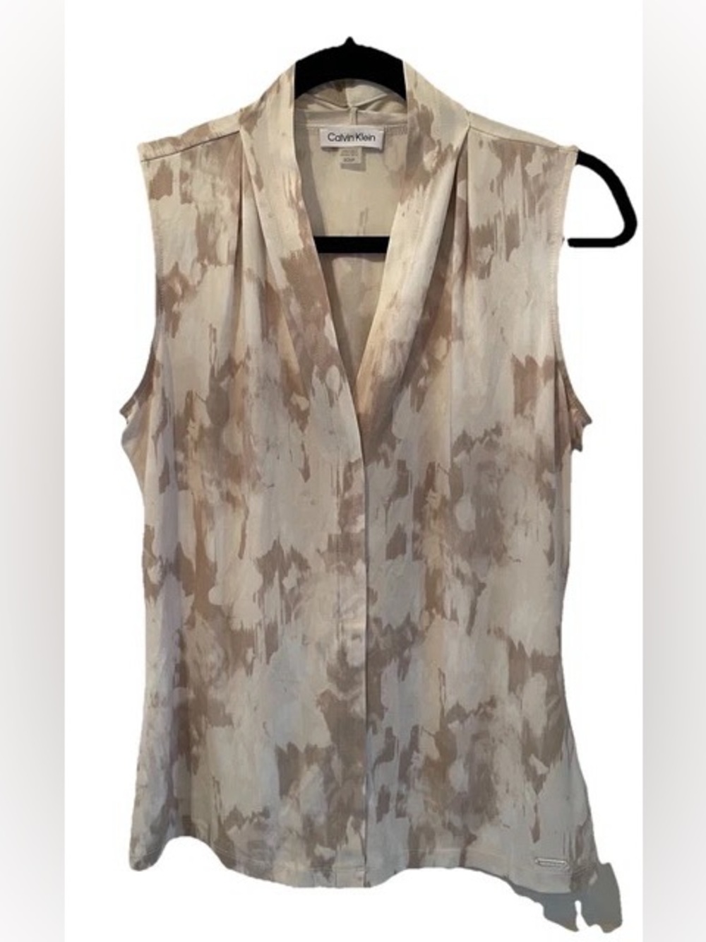 Calvin Klein Beige and Cream Abstract Print Sleeveless Blouse